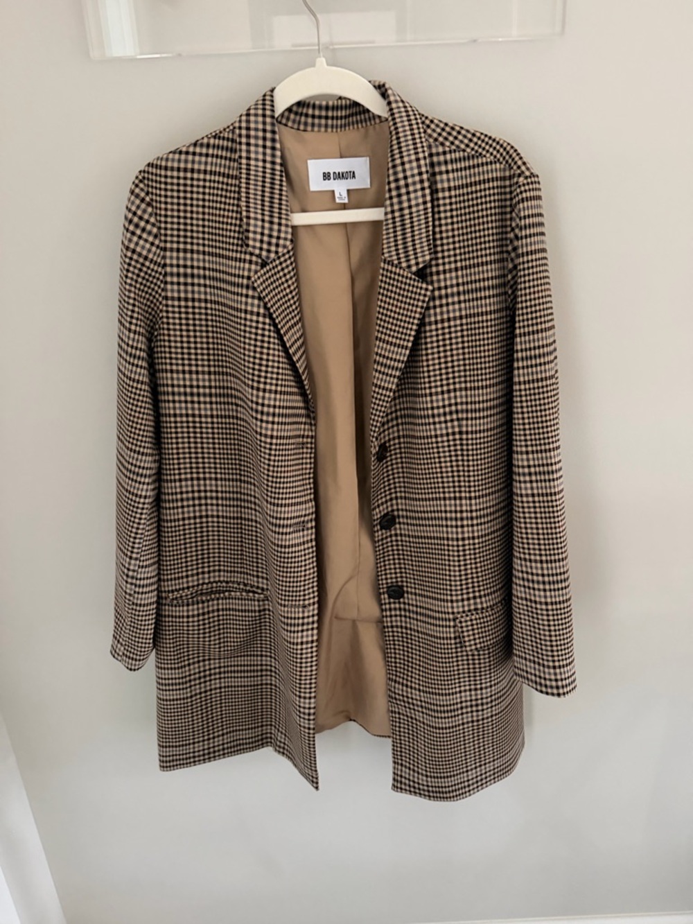 BB Dakota Tan & Black Houndstooth Longline Blazer